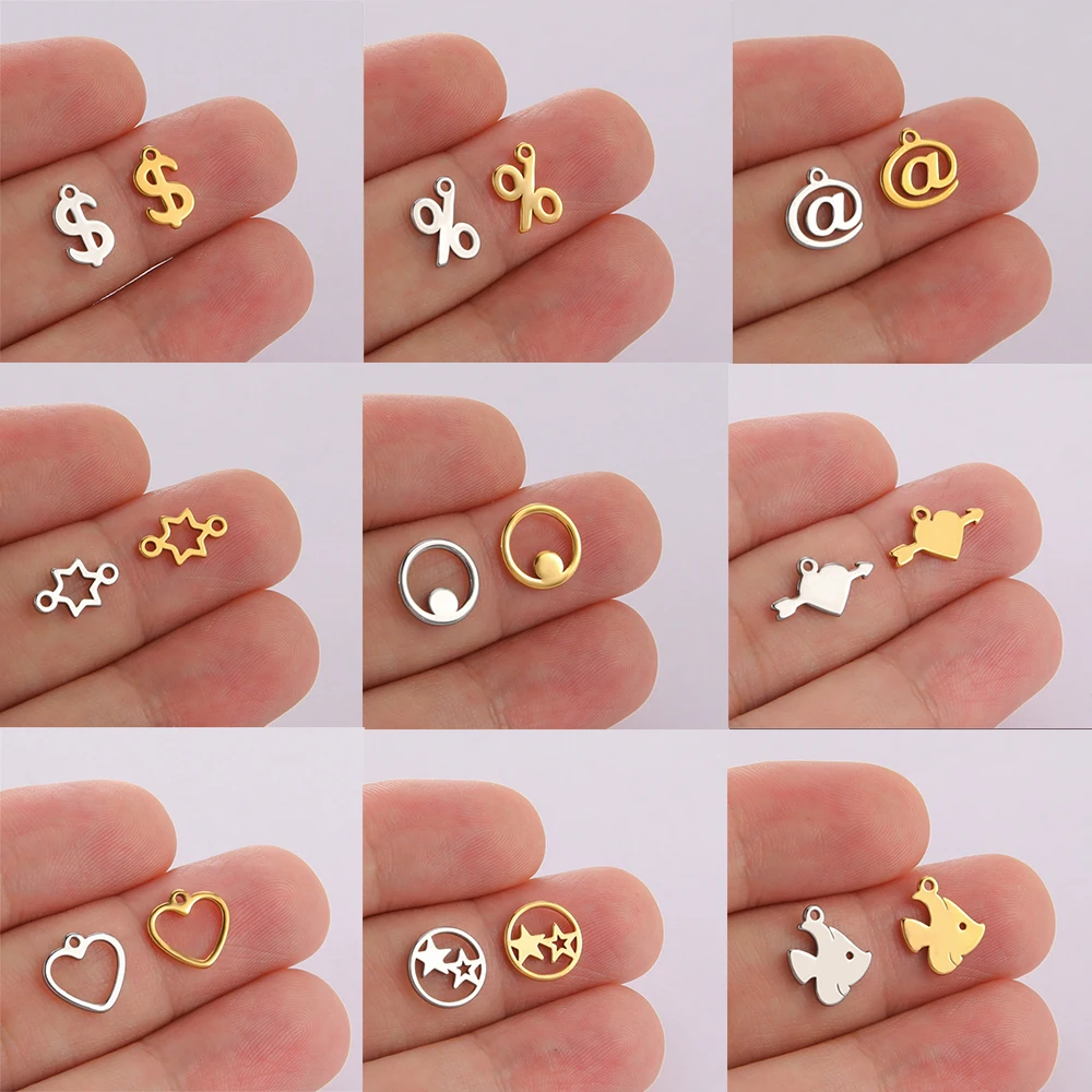 

10pcs/Lot Small Charms For Jewelry Making Stainless Steel Hearts Star Animal Pendants Wholesale Necklaces Earrings DIY Accessory