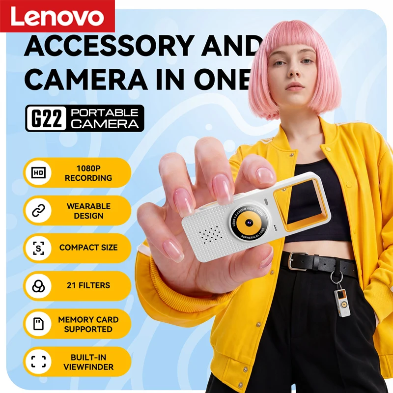 Lenovo  Mini Pocket Thumb Camera Convenient Portable High-Definition Photo and Video Camera for Students Travel Keychain Camera