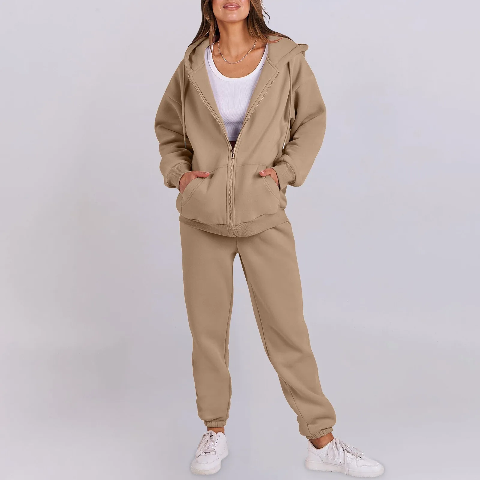

2025 Autumn Winter New Korean Style Hooded Fleece Sweatshirt Women's Loose Casual Top Couple Set Hoodie