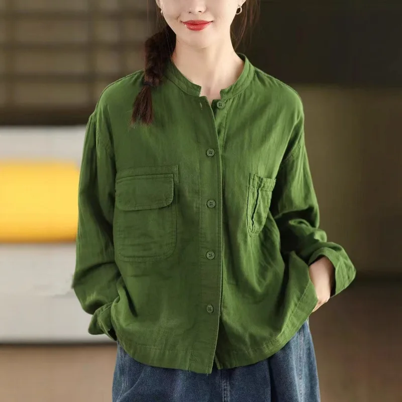 Masss Wasss Japanese Design Winter Tops Women Fashion Loose Casual Cotton Shirts Ladies Luxury Classic Solid Long Sleeve Blouses