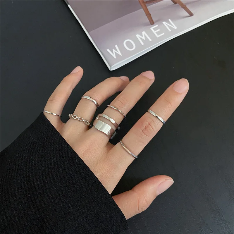 European and American Jewelry, Simple and Versatile Rings, Ins-Style Personalized Creative Simple Ring Combination Set, 7-Piece Set
