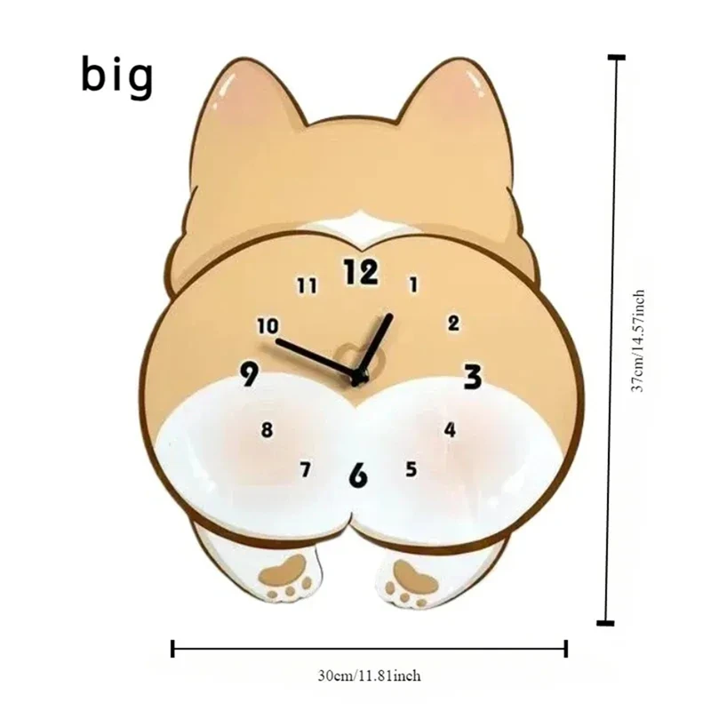 ABRE-Cartoon Dog Corgi ساعة هزازة للغرفة وغرفة النوم ساعة حائط صامتة لطيفة