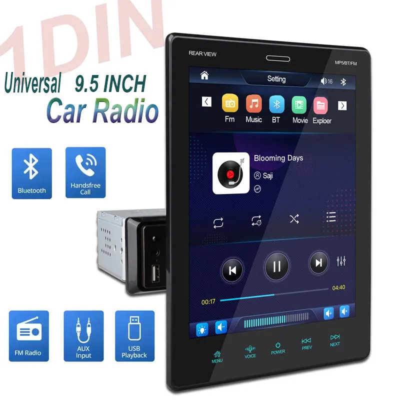 1 DIN 9.5-Inch Car Radio Support Wired & Wireless Carplay Android AUTO Touch Screen Universal MP5 Multimedia Video Player 1DIN