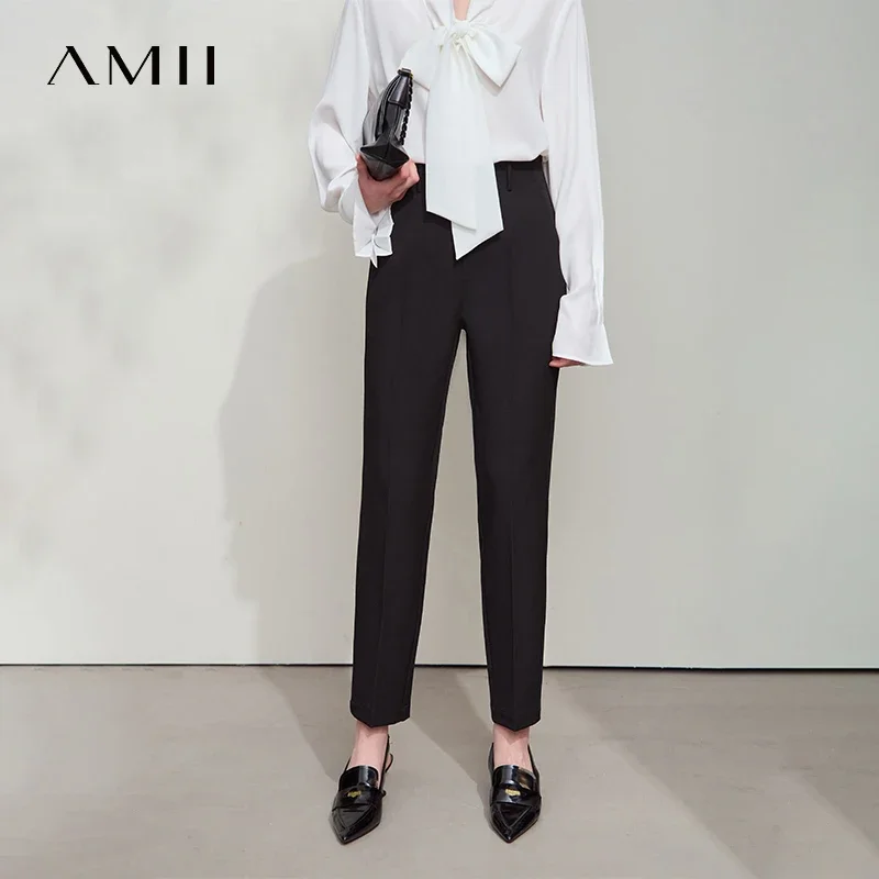 

Amii минималистичные осенние новые женские повседневные брюки, зауженные брюки против морщин, не гладить, тонкие брюки для поездок на работу 12512008