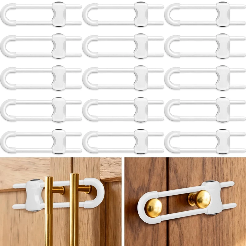 15Pcs Cabinet Locks Baby Proofing,U Shaped Adjustable Child Safety Cabinet Lock, for Knob Handle in Kitchen Bathroom-A68X