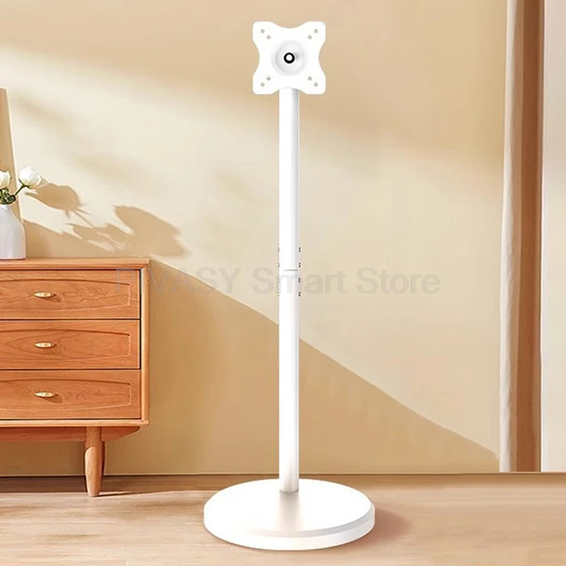 In hoogte verstelbare tv-standaard Mobiele monitorhouder 360° °   Roterend wit staand kunstdisplayrek voor scherm van 10 tot 46 inch