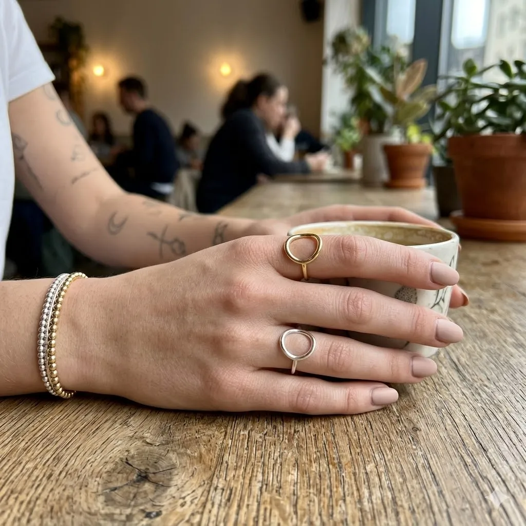 

St-Delan Minimalist 14K Gold Plated Double Circle Ring for Women Stainless Steel Karma Ring Geometric Jewelry Gift for Her 2026