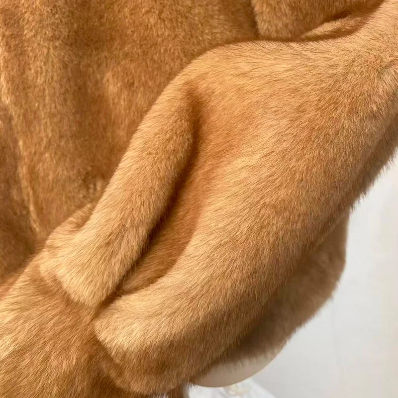 Winter Women's Faux Mink Fur Jacket American Casual Fashion Stand Up Collar Pearl Single Breasted Warm Plush Thicken Overcoat 6
