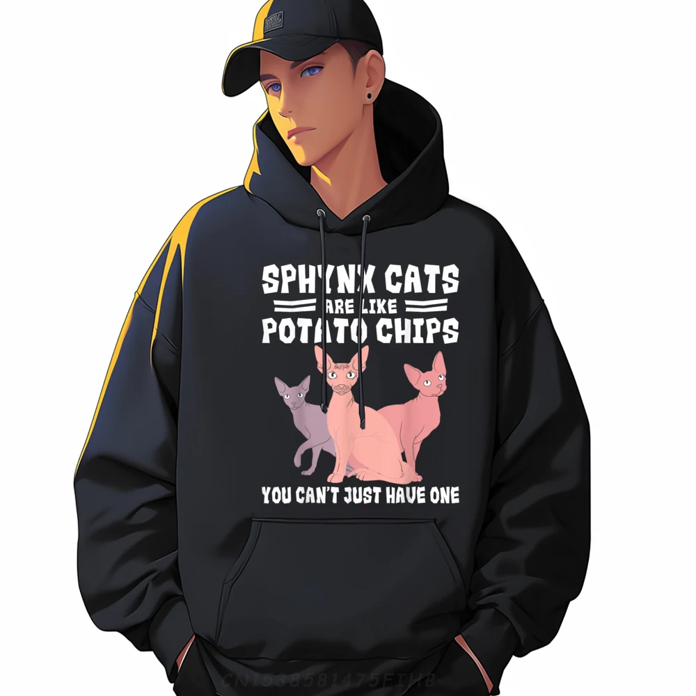 

Sphynx Cat Potato Chips Lover Breeder Pet Owner Funny Sweatshirts Couples Winter Sweatshirts For Men Loose