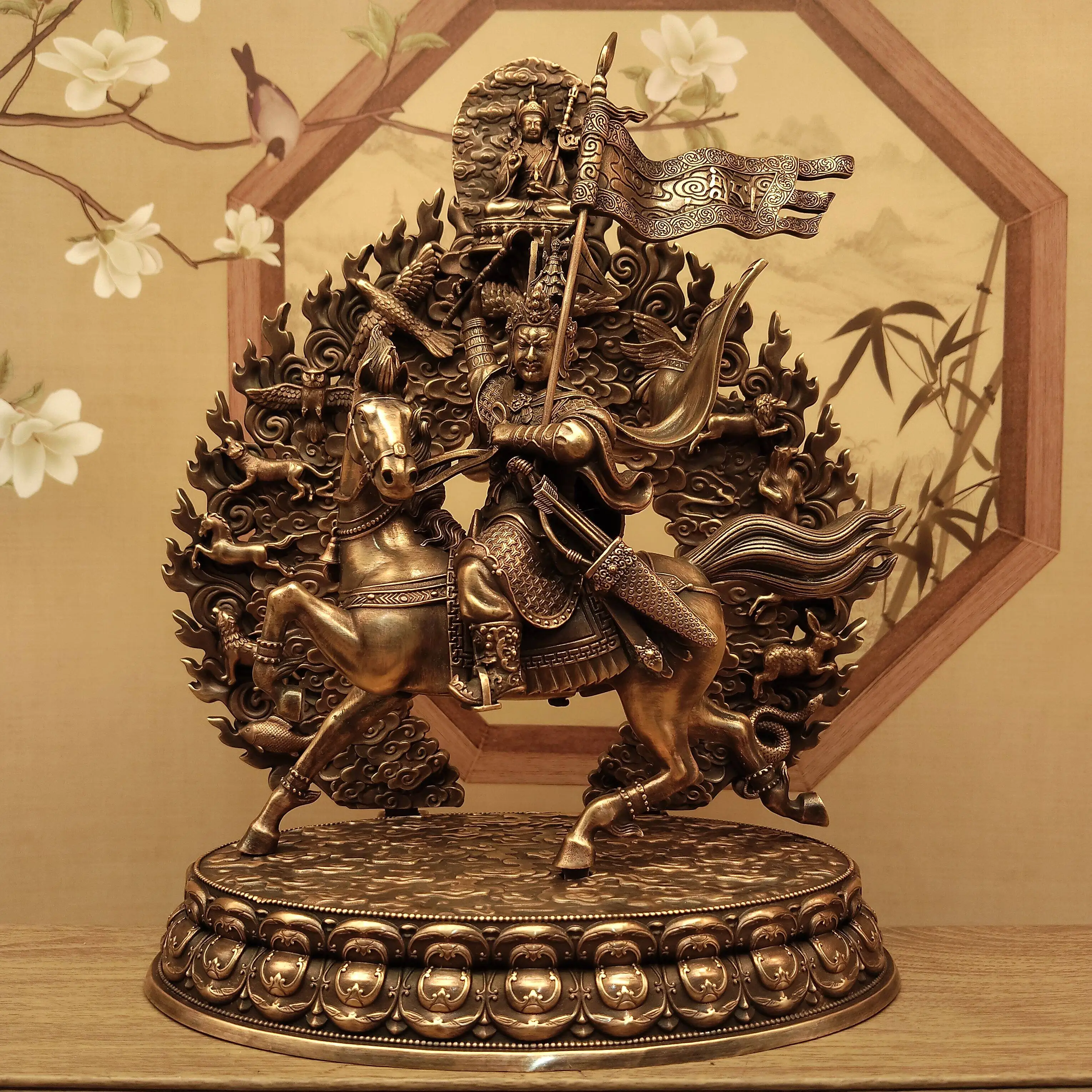 Tibetan Antique Copper Gesar King Protector Statue 23cm Home Office Living Room Altar Blessing
