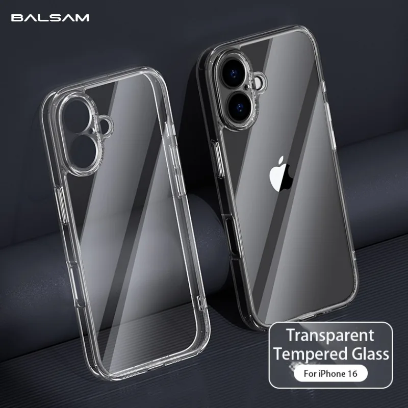 Luxury Transparent Tempered Glass Case For iPhone 16 15 14 12 13 11 Pro X XS Max XR 7 8 Plus SE Clear Shockproof Hard Back Cover