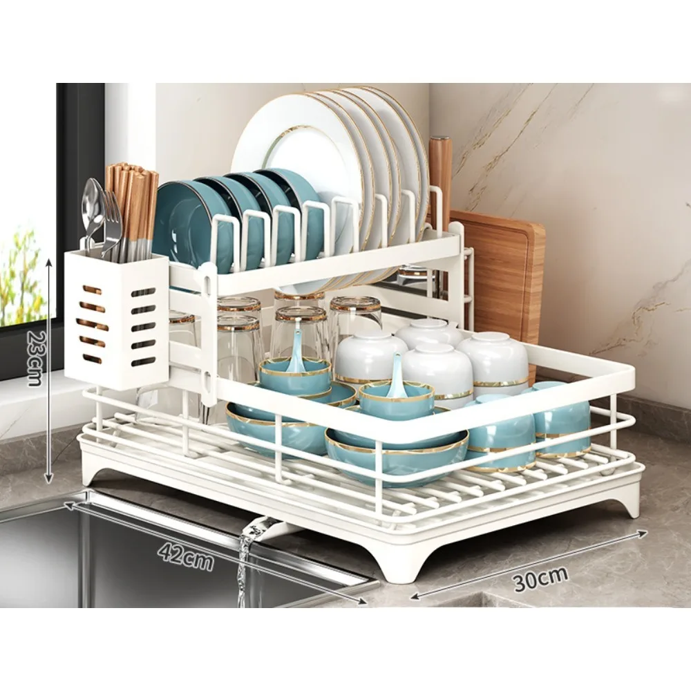 

Регулируемая сушилка для посуды над раковиной – подставка из нержавеющей стали с лотком для столовых приборов и держателями для чашек