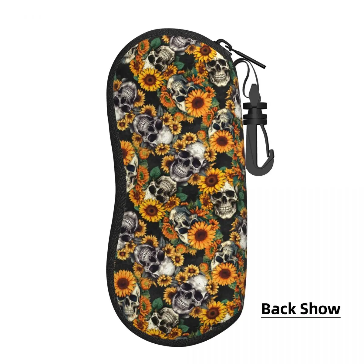 Custom Goth Sunflower SKull Eyeglass Glasses Case Men Women Soft Sunglasses Protective Pouch