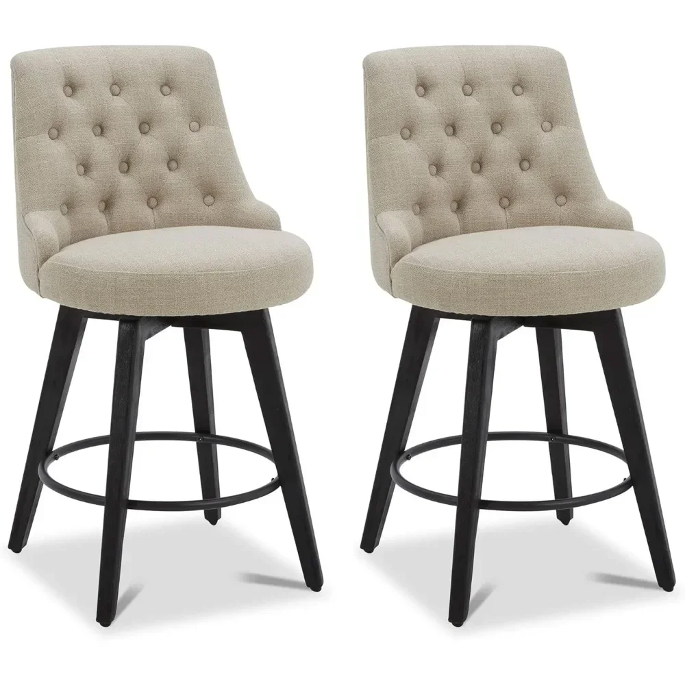 Modern Swivel Bar Stools, Performance Fabric Upholstered Counter Height Bar Stool with Back, Solid Wood Legs, 26