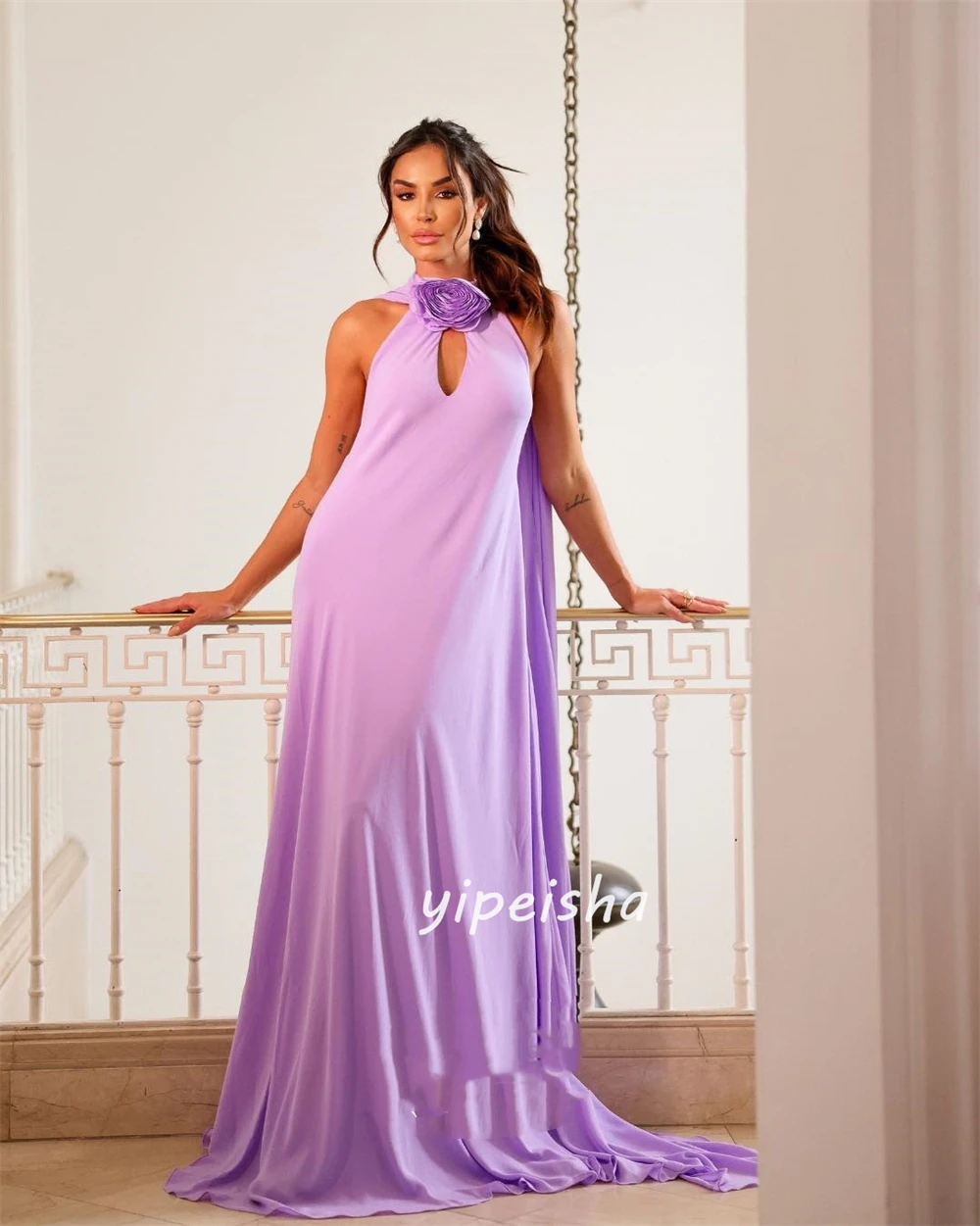

Prom Dresses Chiffon Flower Straight Jewel Long Dress Retro Fashion Exquisite High Quality Evening Party Gowns Women Customized