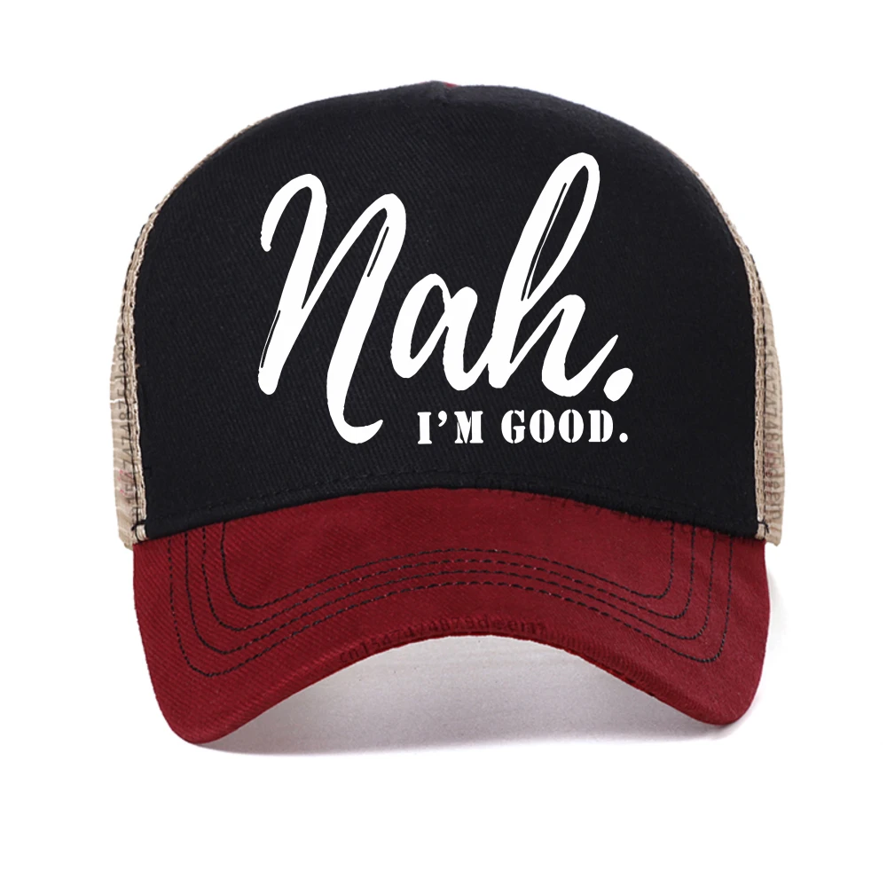 

Mens Nah Im Good Graphic mesh baseball cap summer Casual Style Breathable Snapback hat unisex Adjustable Sports trucker Caps