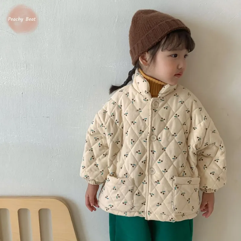 Abrigo cálido de algodón con flores para niña, abrigo de manga larga para niño pequeño, chaqueta de invierno, ropa para bebé de 12 meses a 12 años