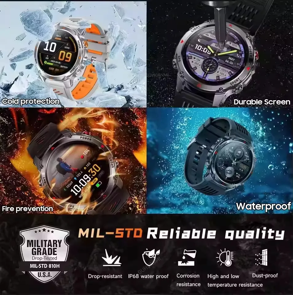 Militare Professionale Swim Sport Smartwatch da uomo 3ATM Impermeabile Dual-band GPS Avventura all'aria aperta Orologi Frequenza cardiaca BT Chiamata Orologio