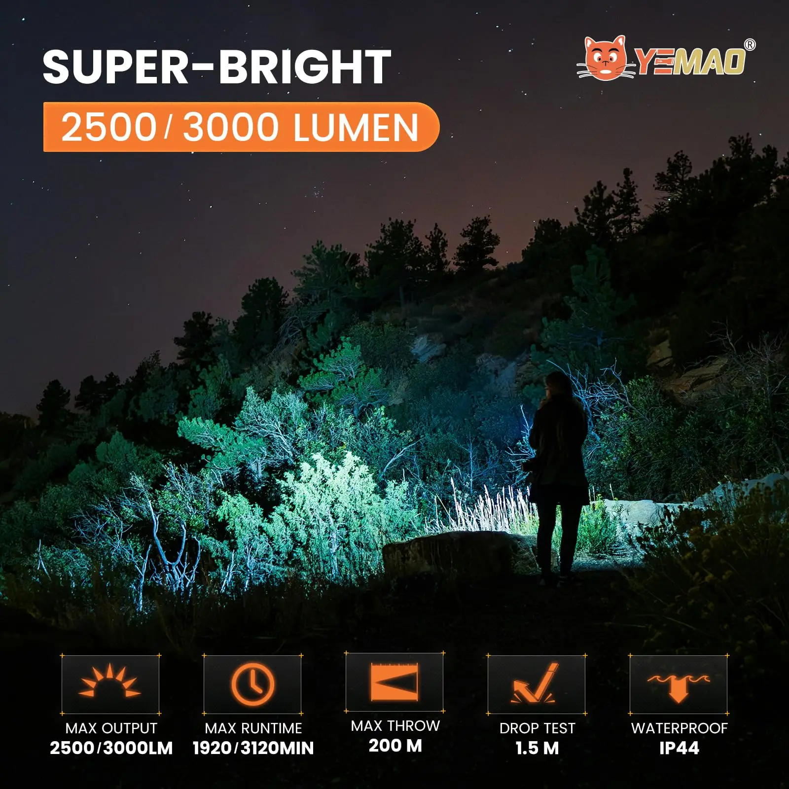 3000LM RGB Multi-Color Flashlight, 18350/18650 Battery, Tail Magnet & Metal Clip, Rechargeable Powerful LED Torch For Camping