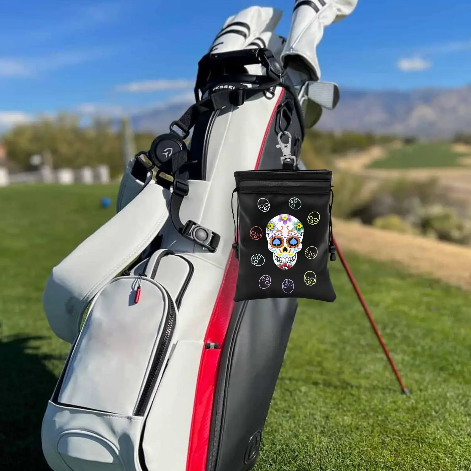 Funny Golf Valuables Pouch, PU Leather Golf Tee Pouch with Drawstring Closure Golf Ball Handbag Portable Ball Pouch