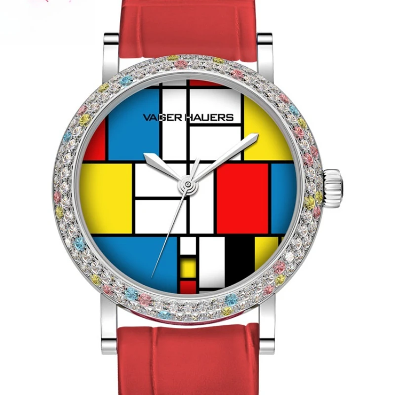 

Оригинальные женские механические часы Vijay Howz Ins Wind Birthday Year Red с бриллиантами, водонепроницаемые, простые, для женщин