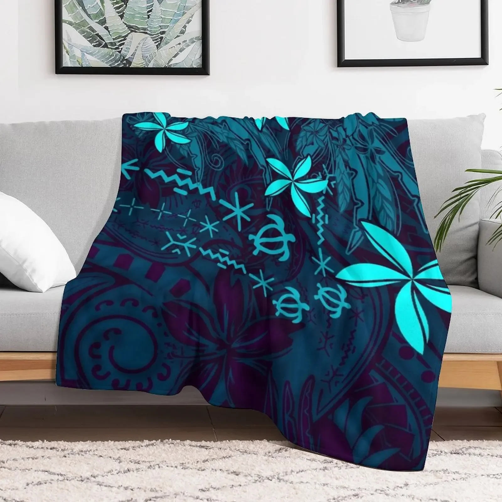 Polynesian Tribal Tropical Abstract Throw Blanket Portable Lightweight Blanket for Travel Camping