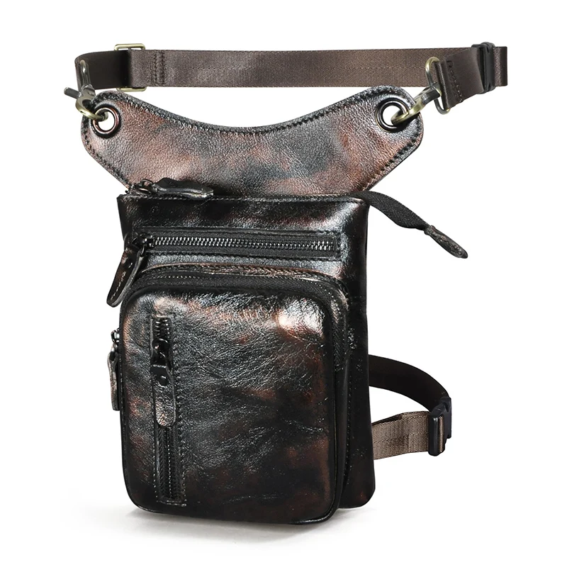 Natural Cow Leather Men Design Classic Sling Pouch Bag Multi-function Fashion Travel Fanny Waist Belt Pack Leg Drop Bag 211-11