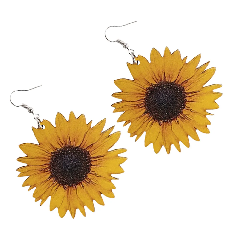 

Wooden Sunflower Alloy Vintage Earrings Ear Studs Woman Sunflower Earrings Adorable Drop Jewelry Women Party Gifts