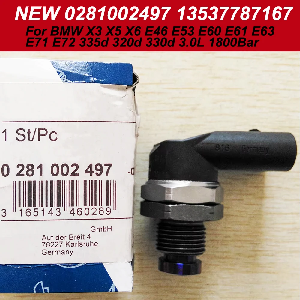 NEW 0281002497 13537787167 1800Bar CR Fuel Pressure Rail Sensor For BMW X3 X5 X6 E46 E53 E60 E61 E63 E71 E72 335d 320d 330d 3.0L