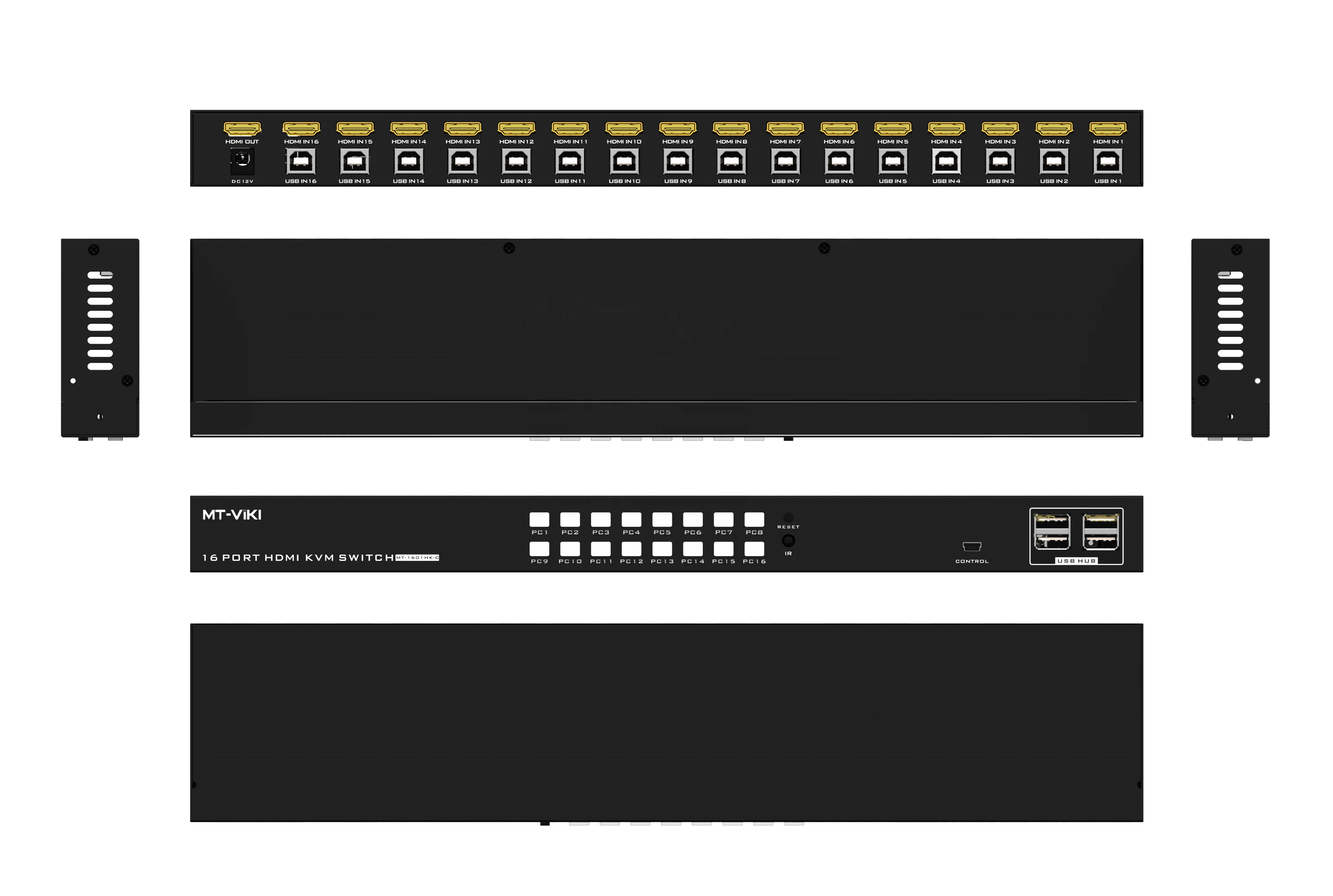 4K  KVM Switch 16 Port, MT-VIKI 16x1 Rackmount KVM Console +16 Packs USB  Cables, 16 In 1 Out USB  Rack KVM Switcher