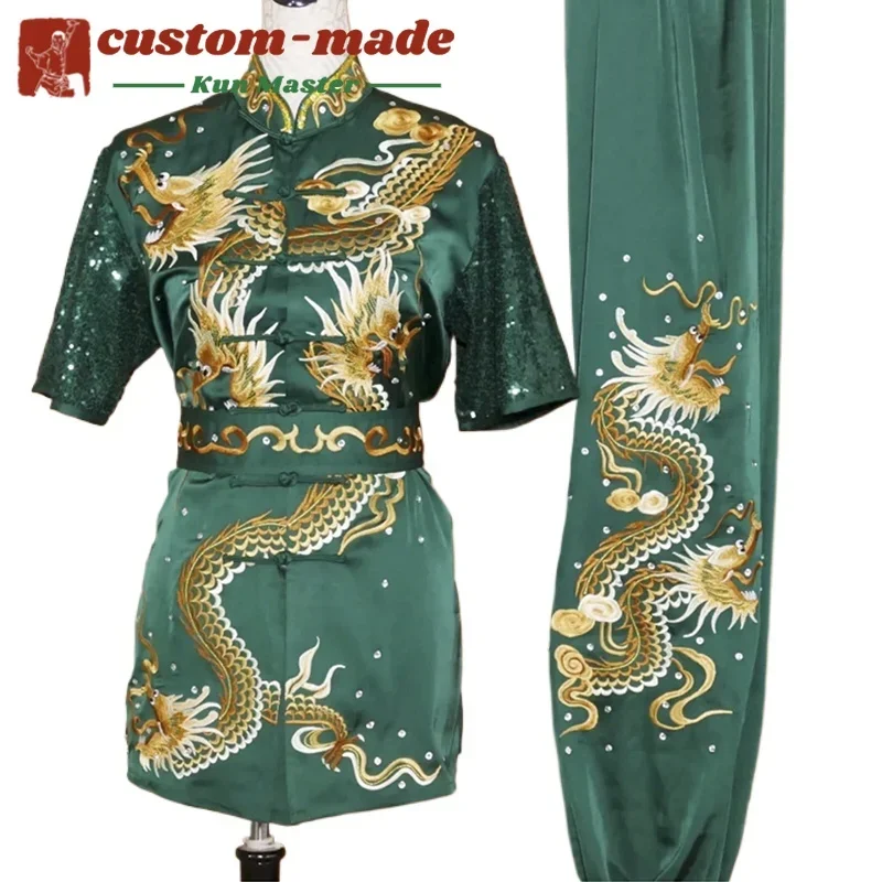 

Униформа для боевых искусств на заказ, костюм кунг-фу с вышивкой дракона, длинный кулак южного кулака, усиленный для соревнований по форм кунг-фу