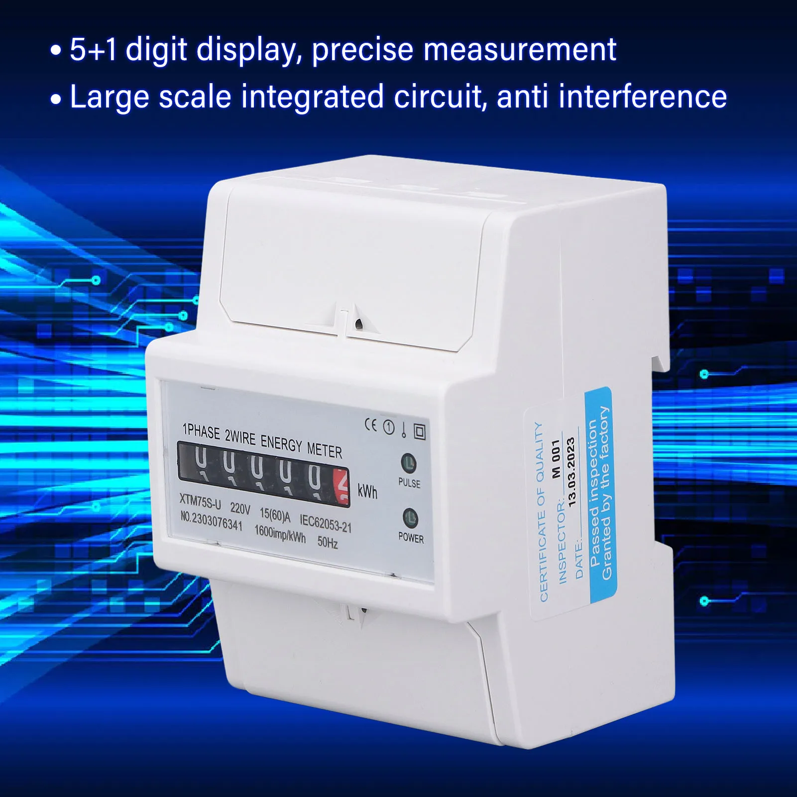 220V Energy Meter DC220V Single Phase Energy Meter Digital Display 4P 35mm Rail Mount Electricity Power Meter 4P Energy Meter