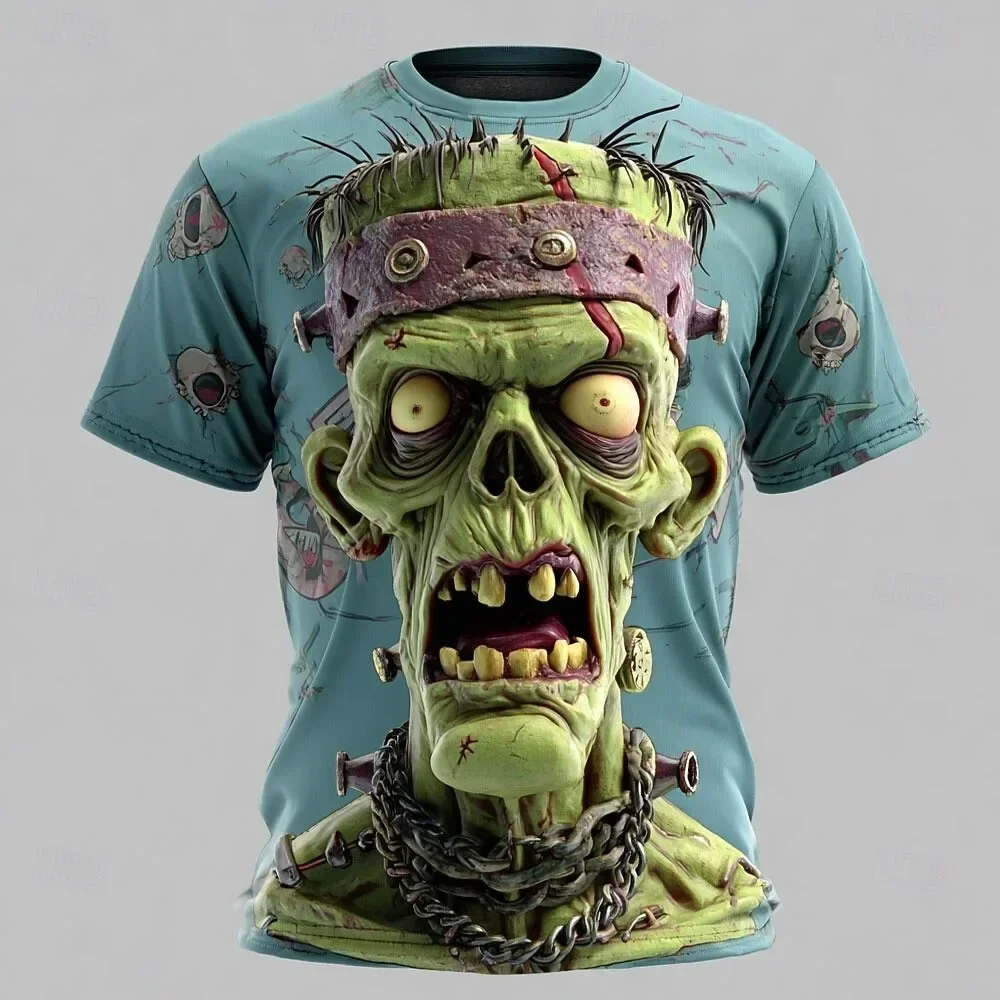 Halloween Visual Illusion Element Summer 3D Printed Men's T-shirt Short-sleeved Round-neck Suitable for Wearing At Parties