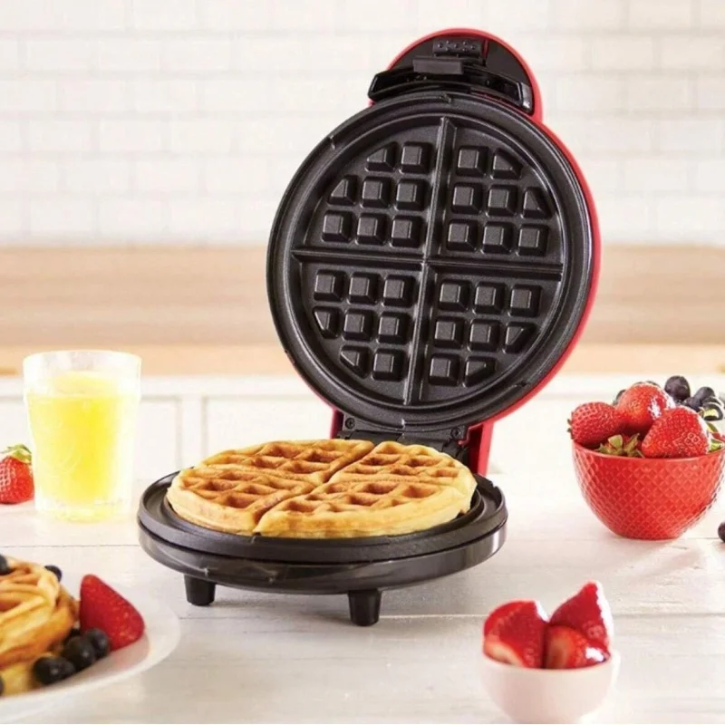 Mini gofrera multifuncional con superficie antiadherente, adecuada para desayuno rápido, aperitivos y postres