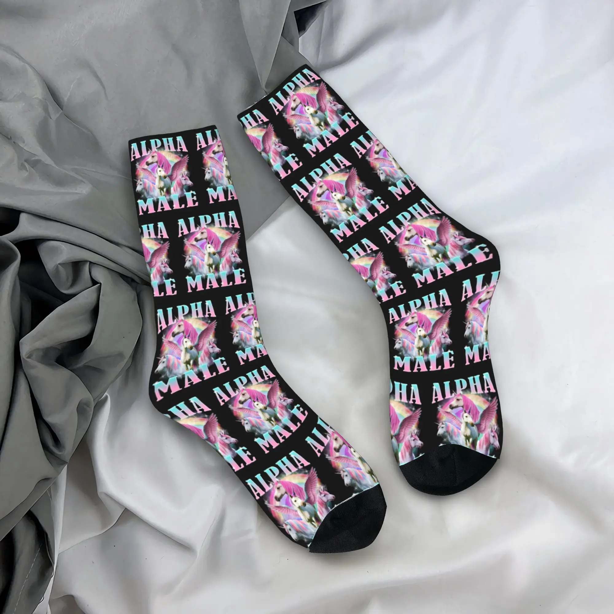

Всесезонные альфа мужские носки с единорогом-мемом в стиле Харадзюку, впитывающие пот чулки, носки для экипажа для мужчин и женщин, рождественские подарки