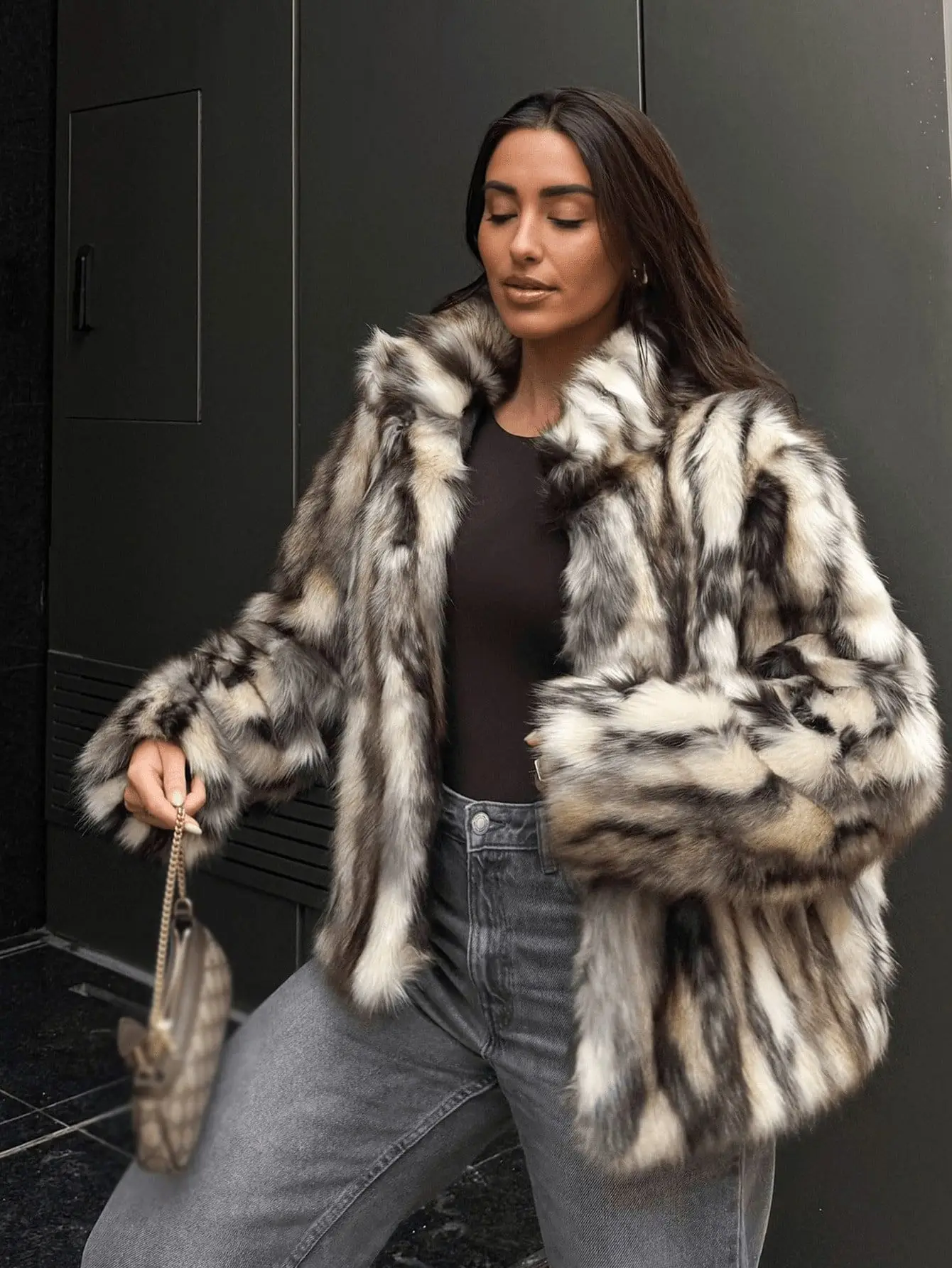 Fall/Winter Faux Fur Coat Vintage Loose Women's Stand Collar Long Sleeve Autumn Furry Warm Coats New Casual Ladies Outerwear