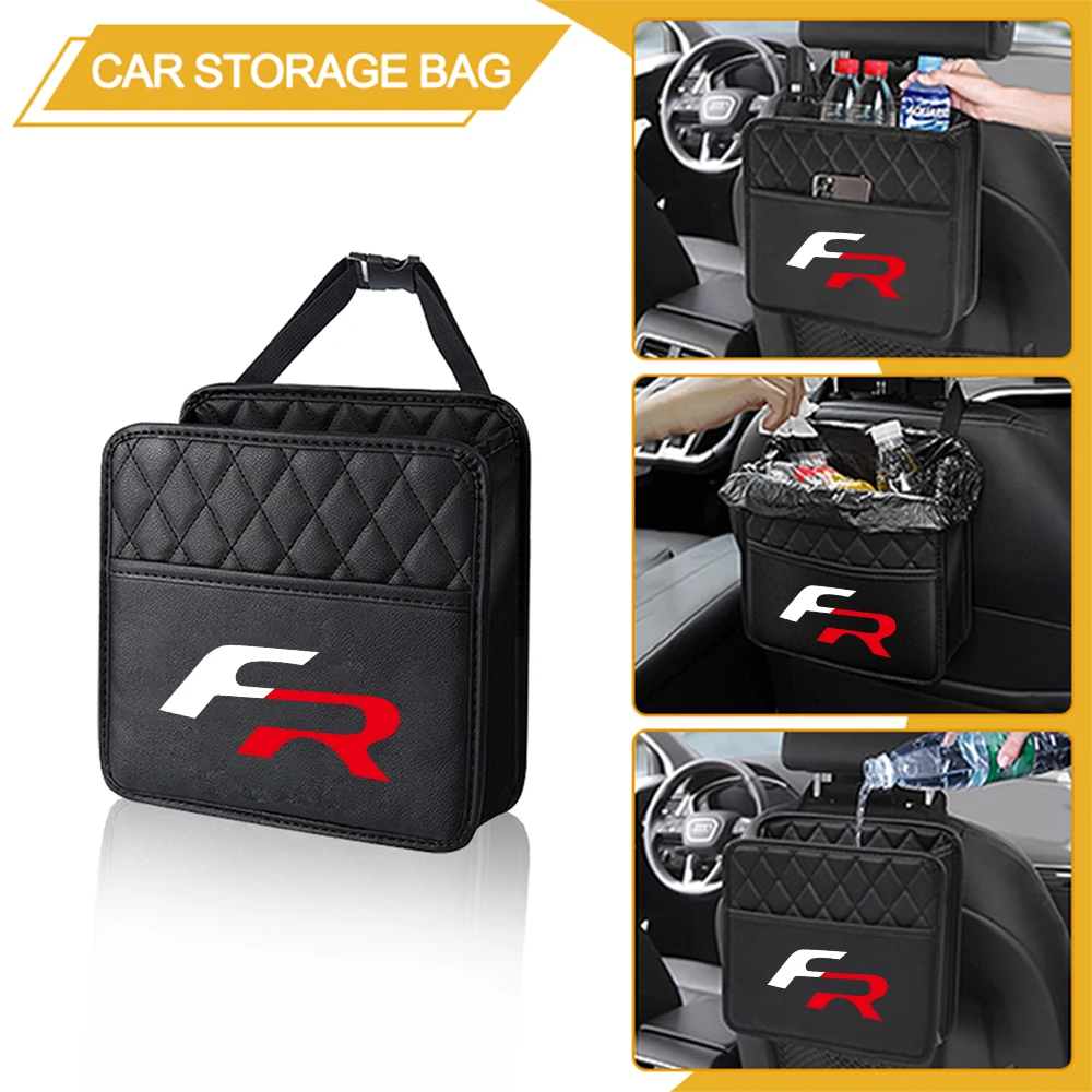 Car Leather Cupra Badge Storage Bag Seat Backrest Organizer Box Accessories For Seat FR Racing Ibiza Leon Alhambra Arona Tarraco