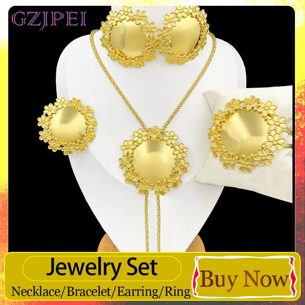 GZJPEI African Floral Wreath Jewelry Set Bridal Wedding Party Costume Jewelry Gift 4Pcs Necklace Earrings Bracelet Ring 2026 New