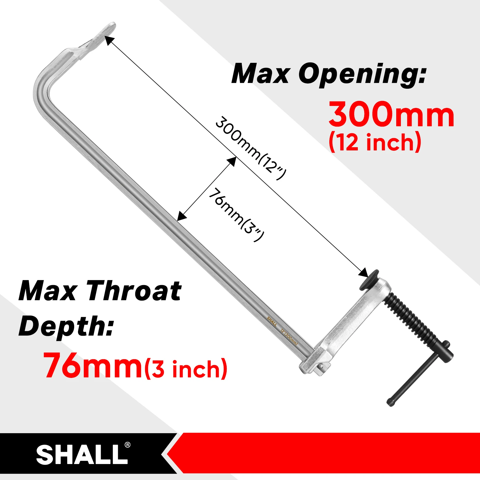 SHALL 4-Pack Bar Clamps Set 300mm（12inch） Light-duty Drop Forged Steel Bar ClampsSteel F Clamps with Max 450Lbs Load Woodworking