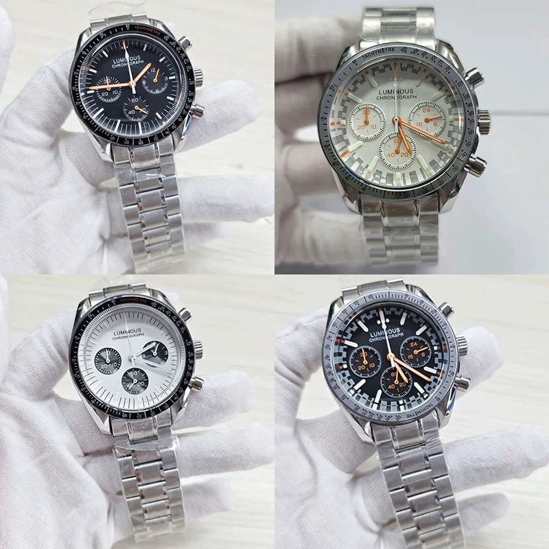 2025년 최신형 쿼츠 남성용 40mm 문워치 비즈니스 시계 남성 시계 탑 브랜드 명품 시계 남성 크로노그래프 VK63 방수