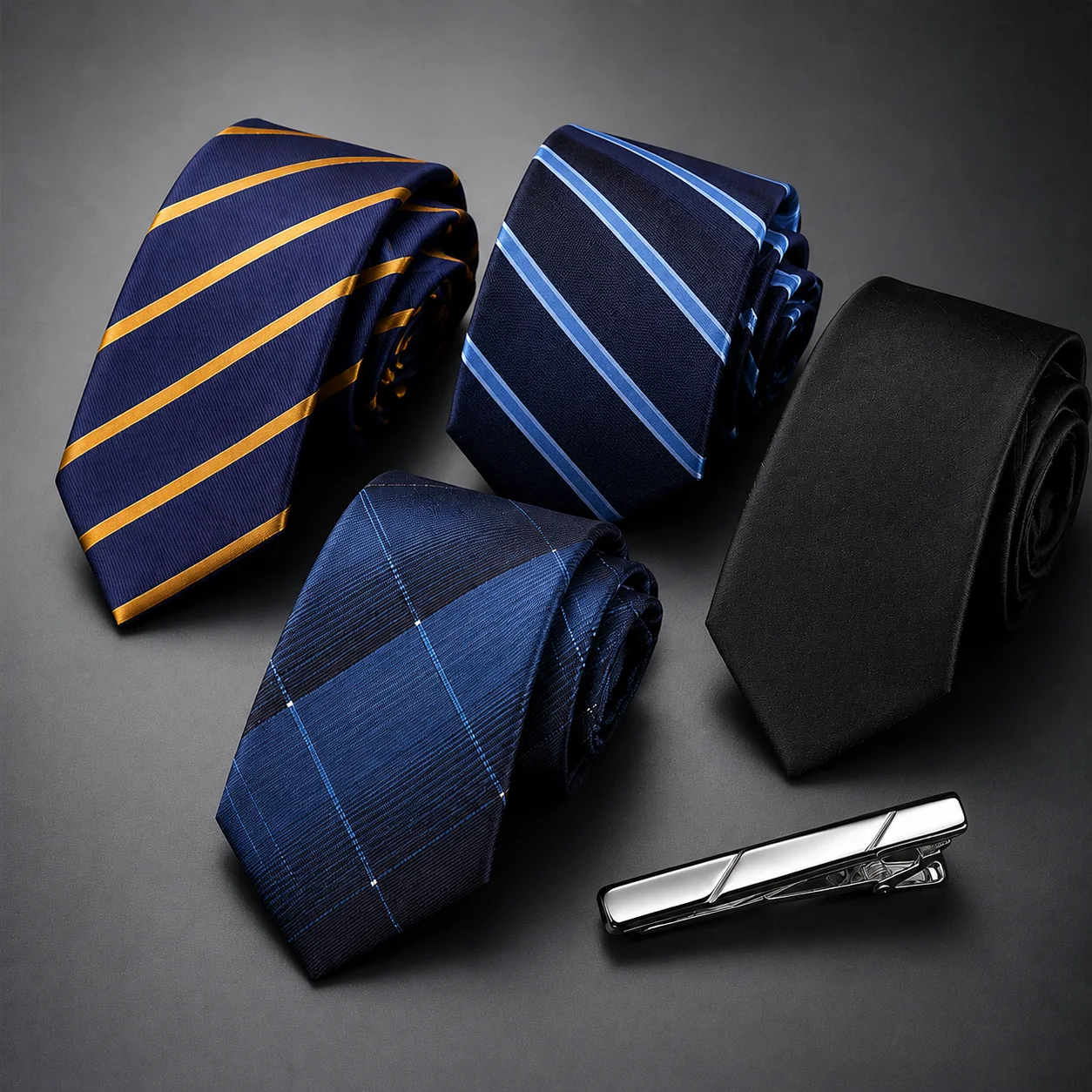Two-Piece Set of Men's Hand-Tied Ties 8cm (3.15inch) Wide Polyester Black Red Blue Multi-Color Business Meeting Wedding Striped Pure Copper Tie Clip Set Suit Accessories