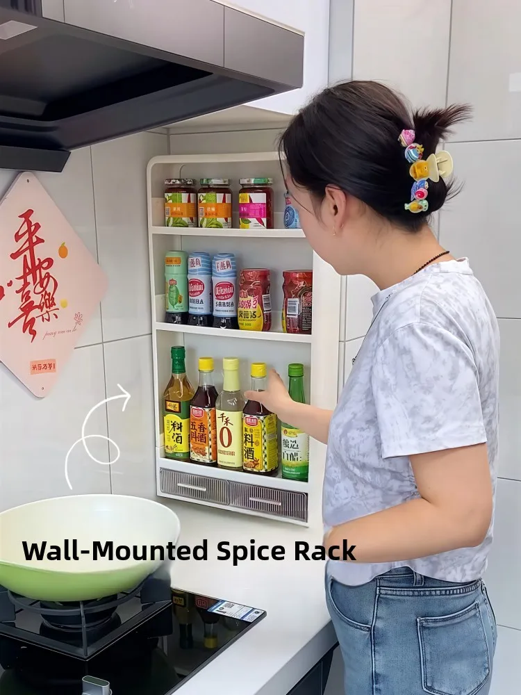 

Modern Kitchen Countertop Storage Ra Spice Organizer Multi-layer Wall-Mounted No-Drilling Required Batoom Multi-functiona...