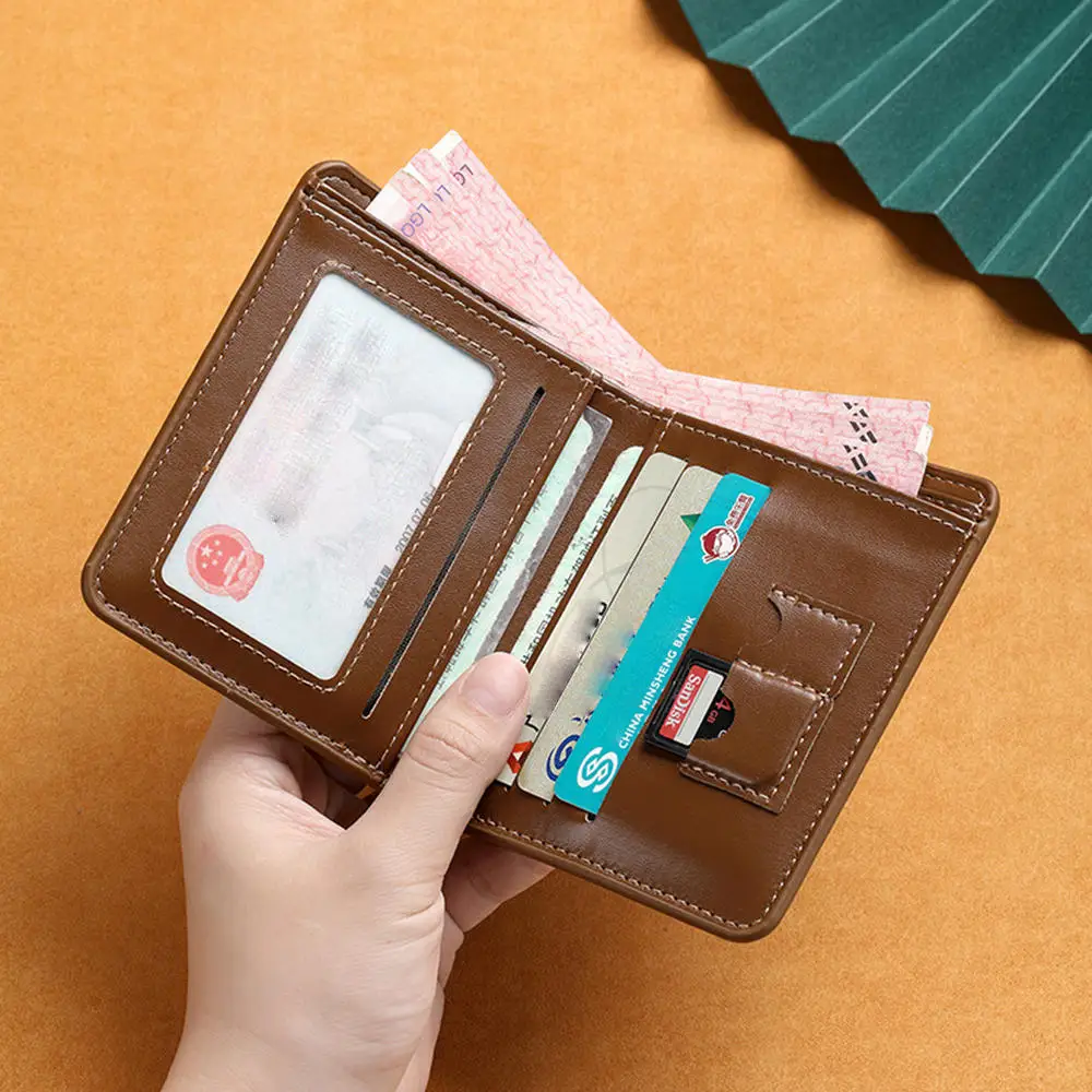 2025 Men's Leather Billfold Slim Credit Card ID Holder Short Male Purse High Quality Business Foldable Wallets Cards Money Bag
