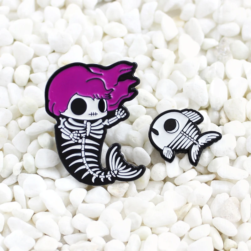 Fishbone Enamel Brooch Badge Fish Bones Badge Fantasy Gifts Brosche Cute Mermaid Skeleton Fishbone Pin Zombie Pirate Mermaid