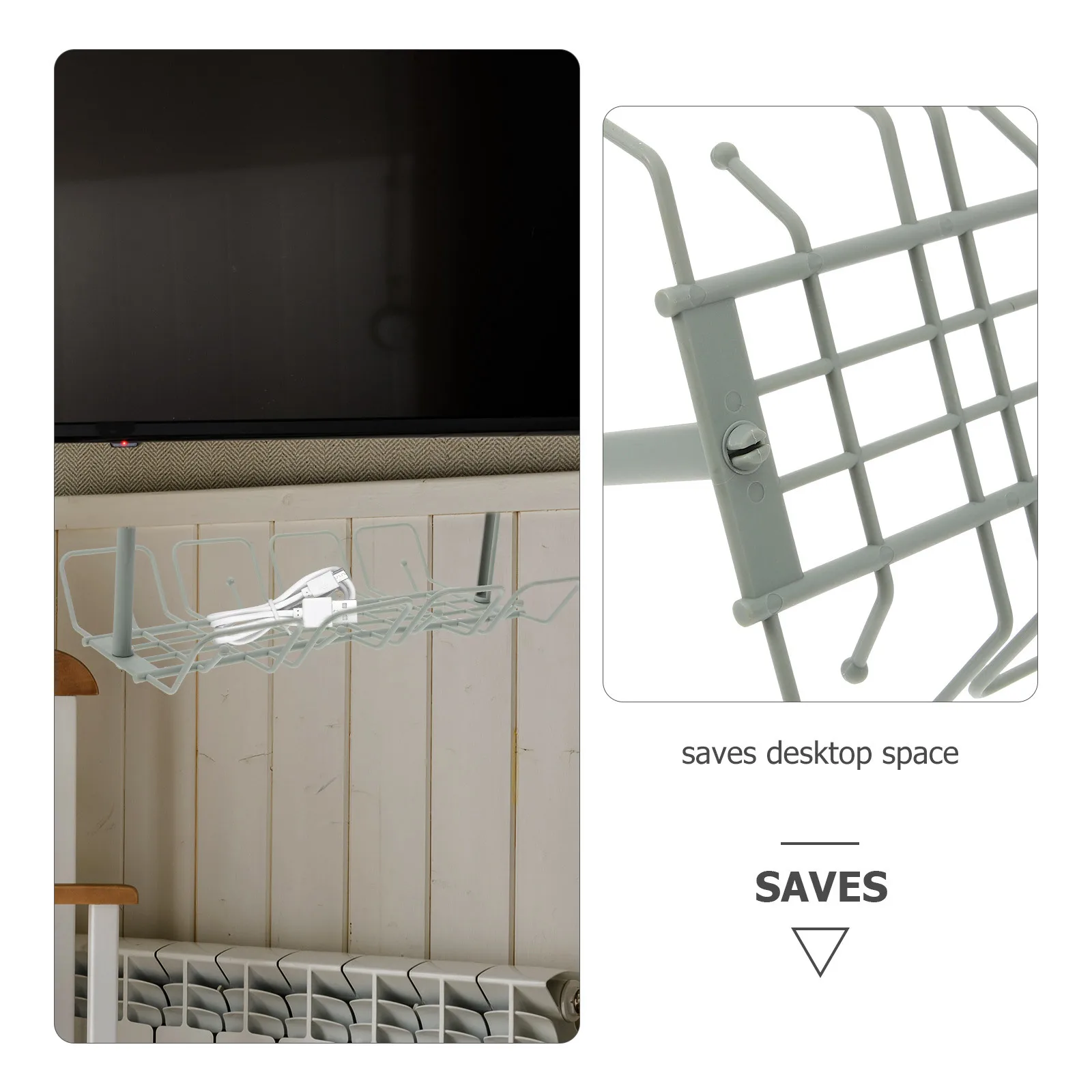 

2Pcs Under Desk Cable Management Tray Solid Material Cord Organizer No Drilling Cable Management Desk Cord Organizer