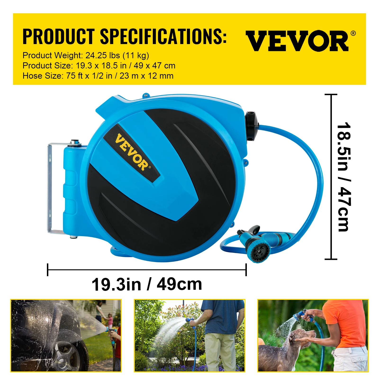 VEVOR 30 متر التلقائي بكرة خرطوم الهواء قابل للسحب 1/2 بوصة 100ft الحائط خرطوم حديقة سقي تمديد تلسكوبي خرطوم بكرة