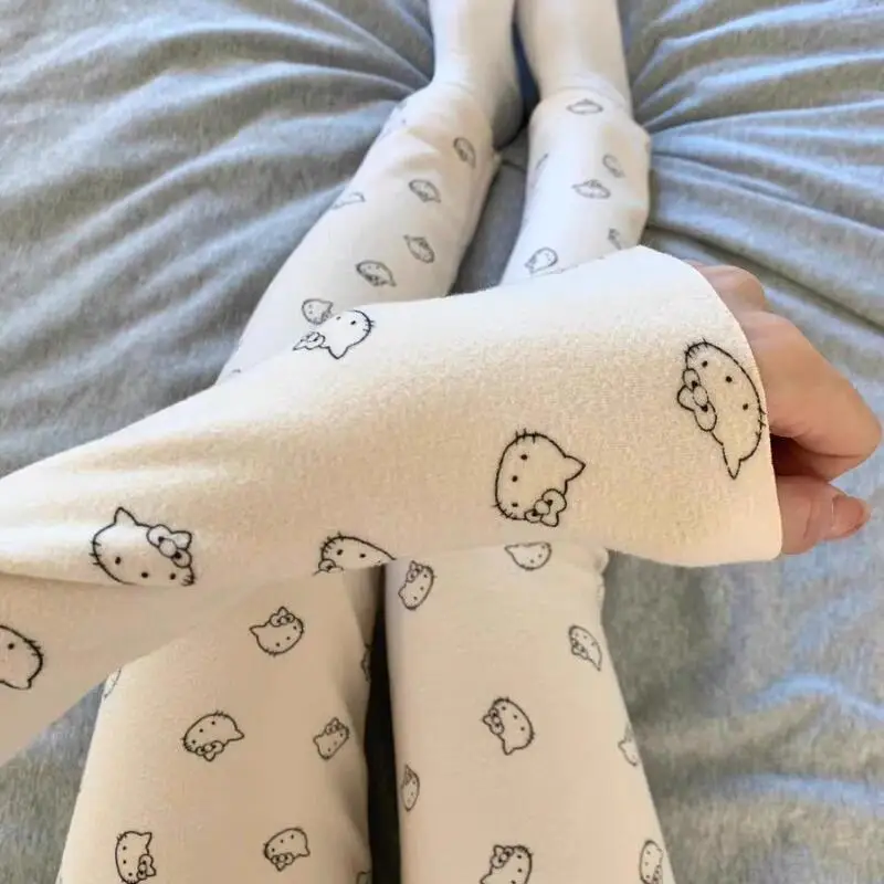 Menina casa wear microvilli olá kitty kawaii dos desenhos animados estudante casual outono e inverno em torno do pescoço loungewear conjunto quente novo estilo