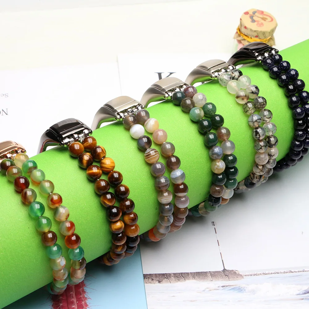 Stone Strap Wristband Mi Band 8 Bracelet with Frame for Xiaomi Smart Band 8 Watchband Women Agate Beads Elastic Stretchy