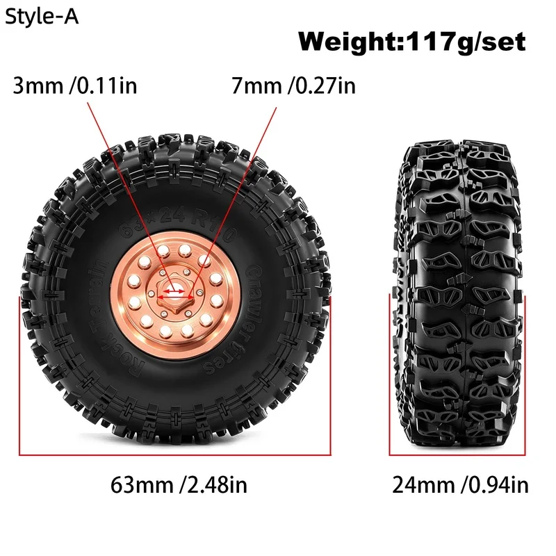 4pcs 1.0 inch Metal RC Crawler Tires Wheel Rim Set for 1/18 Traxxas TRX4M SCX24 FMS Ascent-18 Axial AX24 FCX24 Upgrade Parts