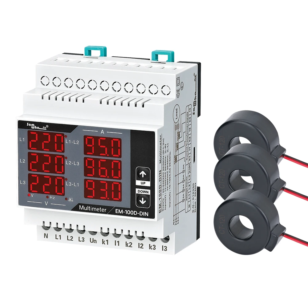 Samwha-Dsp EM-XXD-DIN Digital Multimeter, Contains 3 C.T, Three Phase Volt(L-L),(L-N), Ampere ,Frequency, Phase Sequence Display